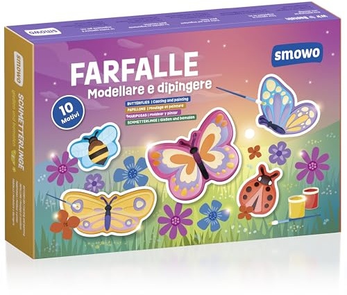 Smowo® 10 Figure di Gesso a Forma di Farfalla da Colare e Dipingere – Set Creativo per Bambini con 10 Stampi in Gesso – Regalo Perfetto per Ragazze e Attività di Fai da Te