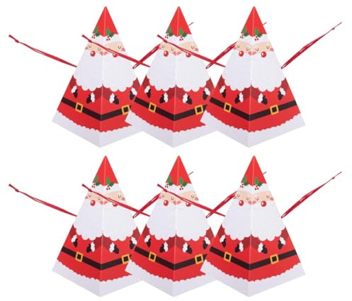 Pack of 6 Novelty Pyramid Christmas Crackers Red Santa Design, Would You Rather Game - Eco-Conscious Family Kids Children Festive Fun Hat, Snap & Motto