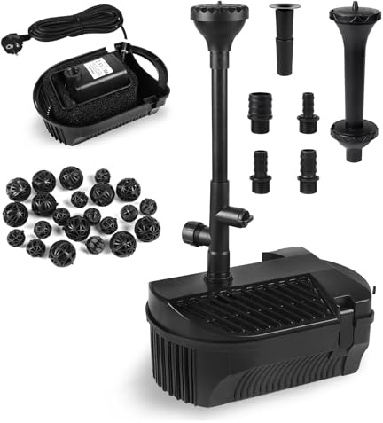 EXLECO Utomhus dammpump med filter och fontänset, 3200 l/h, 95 W, fontänpump, biologiskt dammfilter, komplett set med pump, filterinstallation, damm, flödespump, brunpump för trädgård, Koi