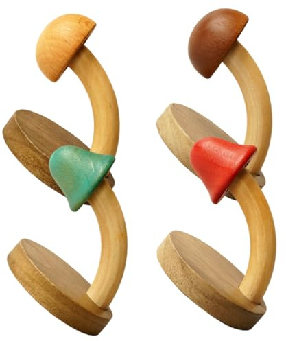HIAKDOFT 4 piezas Ganchos de Madera para Pared Setas Colgadores sin Perforación para Baño Cocina y Armario Percheros Naturales Lisos para Colgar Ropa Toallas y Accesorios