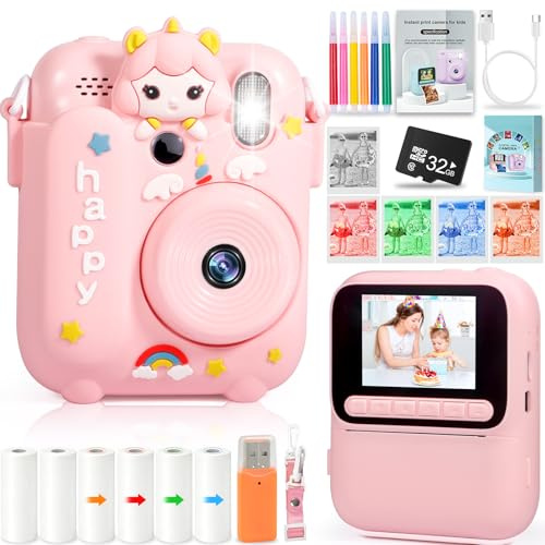 SERIONR Macchina Fotografica Bambini Istantanea,2,4 Fotocamera Istantanea,1080P HD Fotocamera Digitale con 32 GB Scheda,6 Rotoli di Carta da Stampa e Penne Colorate,Regalo per Ragazze Ragazzi da 3-12