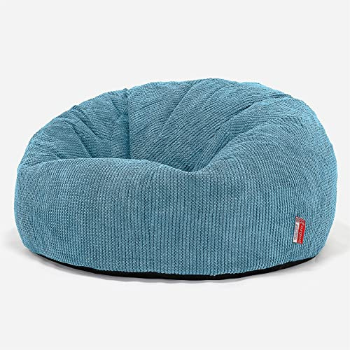 Lounge Pug Grand pouf classique bleu égéen, fauteuil confortable pour salon, tissu gaufré en peluche