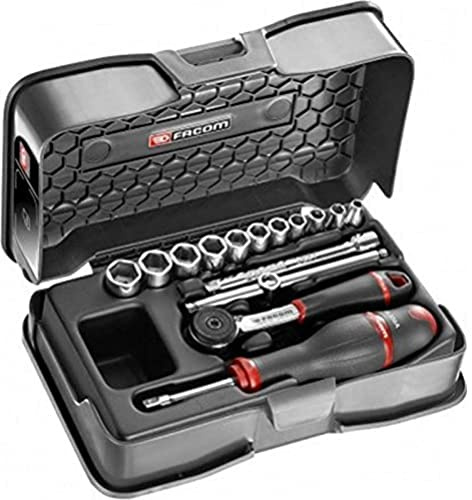 FACOM R.161-2P6 Ratchet Plus Socket Set 6 Points, Multicoloured, 1/4, Set of 15 Pieces
