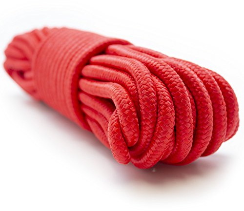 9mm Nylon Braided, 50 Foot, Multi-Purpose Camping Rope | Red (1 Pack)