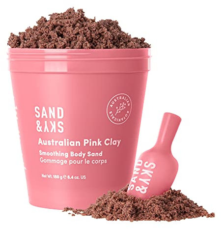 Sand & Sky Australian Pink Clay Exfoliating Body Scrub with Macadamia Oil - Smoothing Shimmer Body Polish for Cellulite Reduction, Helps with Keratosis Pilaris, 6.8 oz