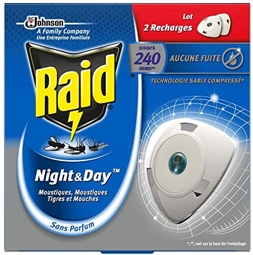 Raid Diffuseur Électrique Night&Day Mouches, Moustiques Et Moustiques Tigres, 2 Recharges 240 Heures