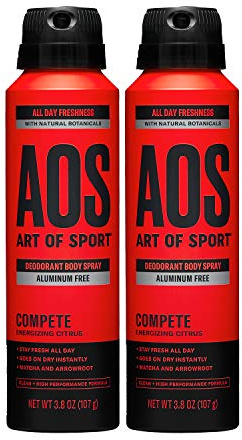 Art of Sport Men’s Body Spray Deodorant, Aluminum Free, Citrus Fragrance, Made with Natural Botanicals, Made for Athletes, Compete Scent, 3.8 Ounce (Pack of 2)