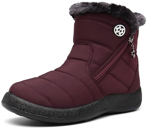 Bottes de Neige Femme Bottines Imperméabl Chaussures Hiver Fourrées Chaude Boots Antidérapantes Rouge A 39EU