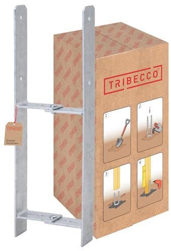 TRIBECCO Support de poteau en H pour sceller le béton, galvanisé à chaud, hauteur totale : 600 mm, épaisseur du matériau : 5 mm, largeur de lumière : 100-180 mm, ancrage en béton en H en acier plat