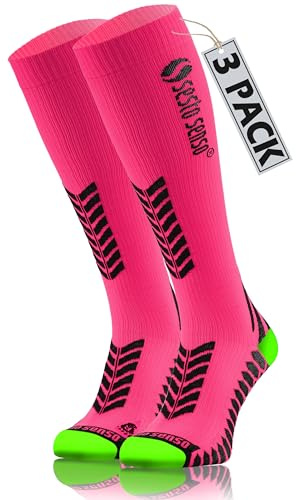 sesto senso 3 Paar Kompressionsstrümpfe Sport Damen Herren Unisex Bunt Hohe Sportsocken Laufsocken Rosa 35-38 3 pack Pink