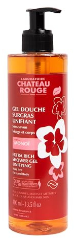 Gel Douche Surgras Hydratant Peau Sèche – Monoï - Sans Savon – Visage & Corps – Peaux Noires, Mates et Métissées – Nettoyant Doux – 400 ml – Laboratoire Château Rouge