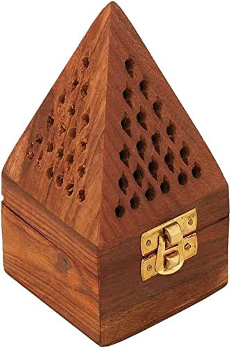 Bless-International Traditional-Handmade-Burner Wooden-Incense-Stick-Holder Ash-Catcher-Stand For-Aromatherapy-Meditation-Yoga (5 Inch Temple Wooden Charcoal/Cone)