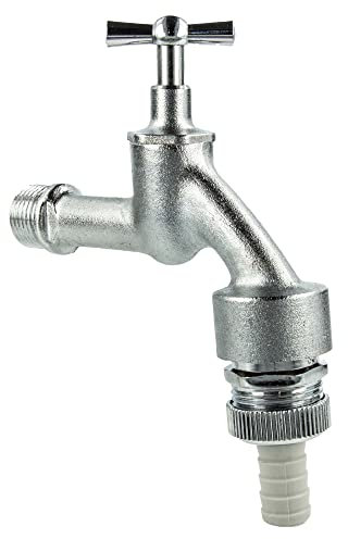 tecuro Auslaufventil 1/2 Zoll, Knebeloberteil, Rohrbelüfter DVGW, Schlauchtülle, Dichtband - MS mattverchromt - 22722-SD