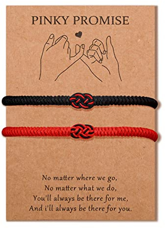 MANVEN 2 Pezzi Bracciale Portafortuna di Coppia Braccialetti Tibetano Intrecciato a Mano con Corda Nera e Rossa Regali per Coppie Fidanzate Fidanzata Donne Uomini