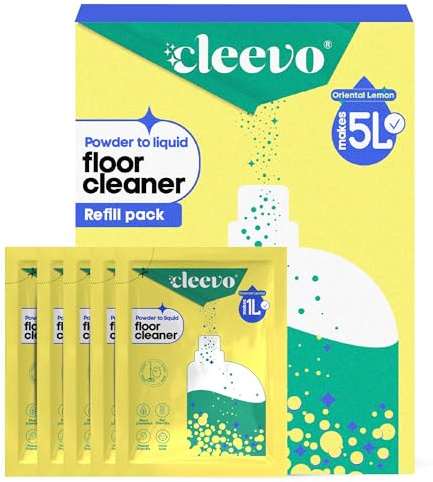 Cleevo Pulver-till-flytande golvrengörare | 4 liter golvdesinfektionsmedel | Minska plast | Naturlig och miljövänlig | Barnsäker och husdjurssäker | Lämplig för alla golv | Zesty citrondoft |