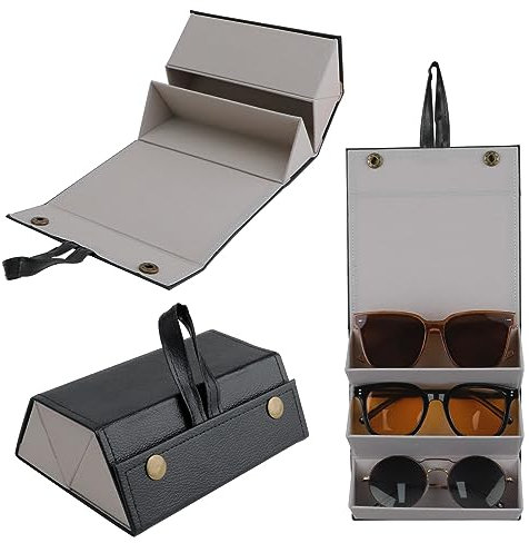 JUMRHFAN Sonnenbrillen-Organizer Reise-Brillenetui Faltbar Mehrere Paare Brillenaufbewahrungsbox Hängender Brillenhalter Schwarz(3 Fächer)