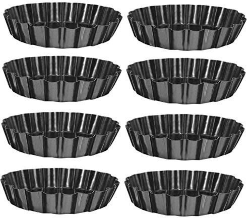 HAKIDZEL 8pezzi Teglia Da Forno Rotonda in Acciaio Al Carbonio Con Rimovibile Teglia Per Dolci Antiaderente Per Crostate Torte e Cupcake Facile Da Pulire
