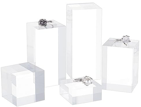 BENECREAT 5Pcs Clear Acrylic Cube Display Block, 2/4/6/8/10cm Solid Display Pedestal Stands for Gem Jewelry Display Pop Figures Cosmetic Showing