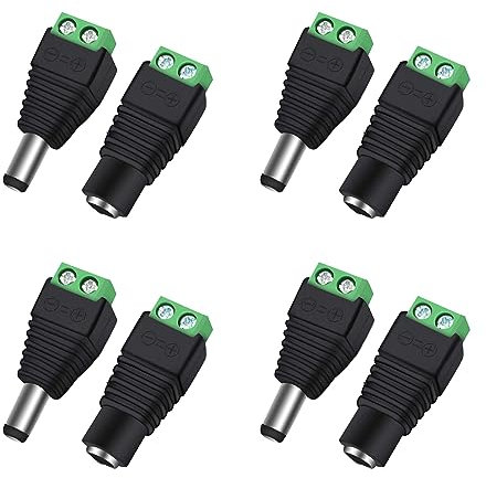 Ownkim Set di 4 paia di connettori DC 5,5 mm x 2,1 mm maschio e femmina per sistemi di alimentazione 12V, ideali per telecamere di sicurezza CCTV, DVR e strisce LED (4 paia)