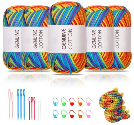 Maxee 5X50g Dickes Garn Baumwolle zum Häkeln, Chunky Häkelgarn für Anfänger, Kein Geteiltes Häkeln Amigurumi Wolle, Klobiges Baumwollgarn Einfaches Strickgarn zum Häkeln Stricke