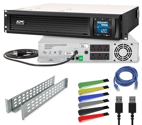 APC 1500VA Smart UPS with SmartConnect, Rack Mount UPS Battery Backup, Sinewave, AVR, 120V, Line Interactive Uninterruptible Power Supply (SMC1500-2UC) + Network Cable + Wire Ties