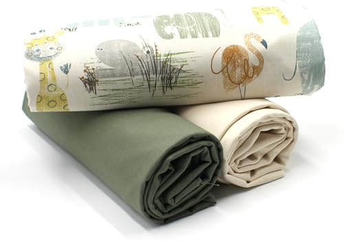 VmG-Store 1,5 m bomullstyg, set, designtyg 2 x enfärgad, färgkoordinerad, 100 % bomullsmaterialurval (Afrika djur set 10)