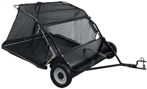 Makamsui Balayeuse à gazon de 111,8 cm à l'arrière, grande traction derrière la balayeuse, ramassage d'herbe à feuilles réglable en hauteur, balayeuse de cour robuste avec corde de décharge pour