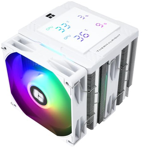 Thermalright Peerless Assassin 120 Digital ARGB White CPU Cooler, Dual Towers and Dual Fans Cooling, CPU Air Cooler, Digital Display Top Cover, 1850RPM+10%, for AM4/AM5,Intel LGA1851/1700, 5V ARGB Led