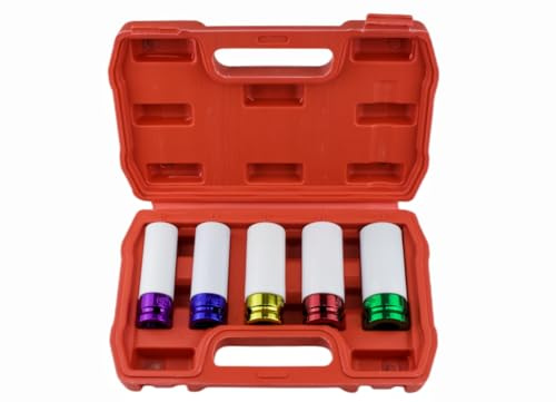 5-Pieces 1/2 Inch Lug Nut Socket Set, Drive Wheel Protector Socket, Deep Non-marring Impact Socket Set for Tire Protection (15mm 17mm 19mm 21mm 22mm)