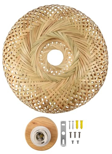 Nsssunnre LáMpara de Techo Colgante de Mimbre de Bambú para Sala de Estar, Dormitorio, Comedor, 30 X 18 Cm