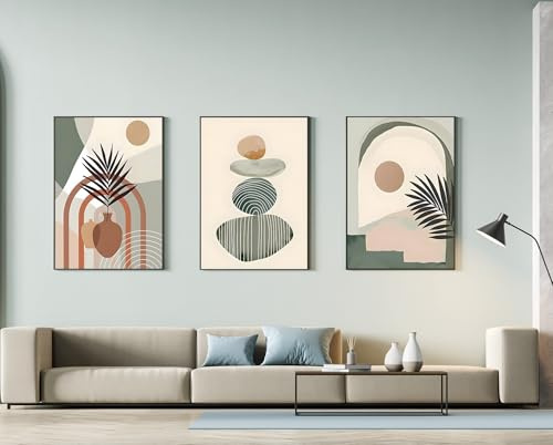 Cuadros decorativos modernos de estilo bohemio, imágenes estéticas de plantas, paisaje natural de playa, cuadros de arte abstracto para pared, pósteres estilo bohemio, sin marco (30 x 40 cm, 3 piezas