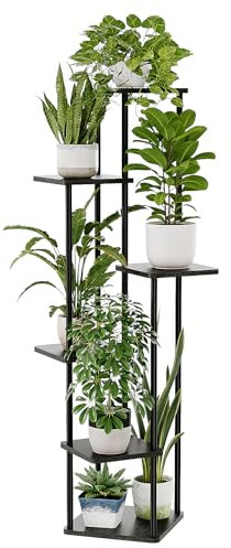 Bamworld Blumenständer Schwarz Hoch – Pflanzenständer aus Metall mit 6 Ebenen – Platzsparendes Pflanzenregal für Wohnzimmer, Balkon und Ecke – Blumenhocker & Deko Regal für Innenbereich