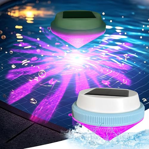 FUFRE Iluminación de piscina bajo el agua, cambio de color RGB, iluminación solar LED, luz subacuática IPX6, resistente al agua, iluminación de piscina en 8 – 10 h de duración, para piscina, estanque