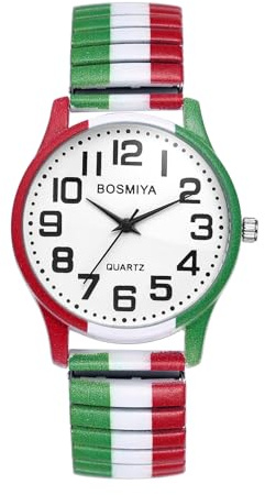 OIDEA Unisex Armbanduhr elastischer Band: Italienische Flagge Muster Edelstahlarmband Analog Quarz mit großer Arabischer Zifferblatt Geschenk für Herren Damen