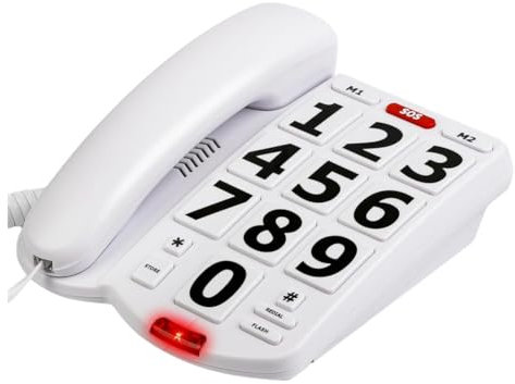 JANZU Teléfono de Botón Grande para Personas Mayores, Teléfono Fijo Residencial, Teléfono de Ayuda con una Tecla para Personas con Discapacidad Visual y Auditiva
