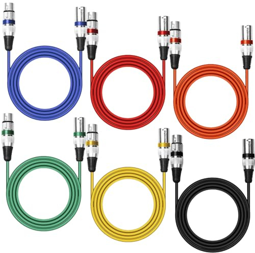 6 stycken stereo auxiliary ljudförlängningskabel, professionell Xlr ljudkabel, mikrofonkabel, 2 m mikrofonkabel, mikrofon färgkabel för inspelningar, blandare, högtalarsystem (svart röd gul)