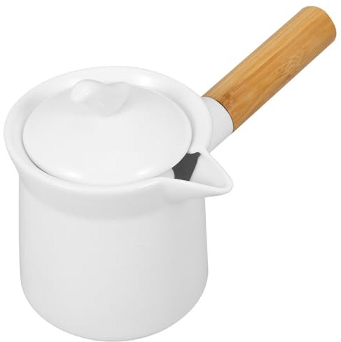 Ipetboom Cazo Leche Cerámico Mango de Madera Olla Mini para Salsas y Condimentos para Cocina y Servicio de Postres