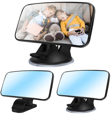 Specchio retrovisore per auto, con clip e ventosa, girevole a 360°, specchietto retrovisore per bambini, specchio curvo, ampio campo visivo, 13 x 6,5 cm