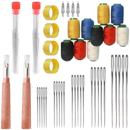 2 juegos de agujas de coser, 36 unids/set 5 tamaños de agujas de acero de ojo para coser a mano con 5 hilos de colores herramientas para proyectos de bricolaje