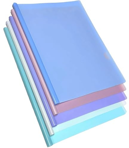 A4 Report Covers Plastic Document Binders Home Office School Presentation Display Folders with Sliding Bar Pastel Colours - Pack of 5