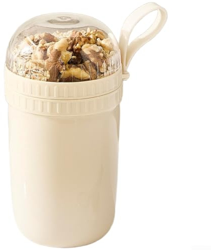 Tazza per yogurt a doppio strato con cucchiaio pieghevole integrato, contenitore per avena durante la notte a tenuta stagna per cereali da colazione, ciotola portatile con manico, per un uso duraturo