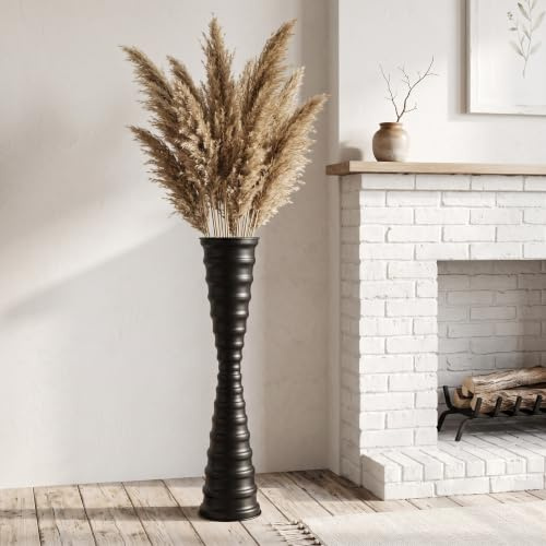 Sziqiqi Jarrones Altos de Piso Negro: Jarrón Alto y Estable de 66 cm con Base Lastrada para Esquina de Salón - Jarrón Metálico Duradero Esbelto y Fácil de Limpiar para Flores de Pampa