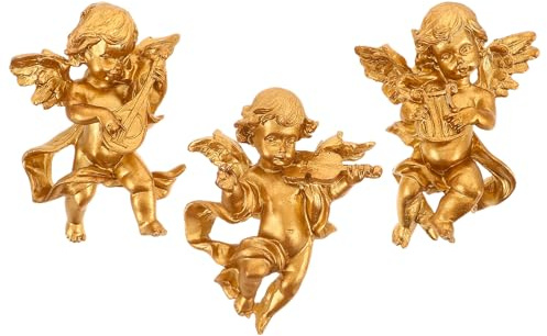 QUMIIRITY Escultura de Ángel Vintage de Resina 3 Piezas, Figura Decorativa para Pared y Entrada, Decoración Retro Colgante para Hogar y Fotografía, Adorno Artístico de Pared Elegante