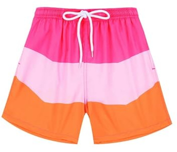 Generisch Costume da bagno per ragazzi con fodera in rete, per sport acquatici, attività in spiaggia, traspiranti, comodi pantaloncini per il tempo libero, Colore: rosa., 6-8 anni