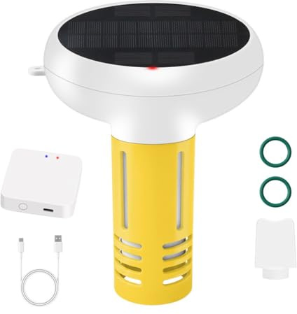 ARMYJY per tester intelligente della qualità dell'acqua solare per piscina, monitor 7-in-1 di pH ORP e salinità con avvisi App, sensore wireless IP67 e convertitore per gateway, bianco e verde chiaro