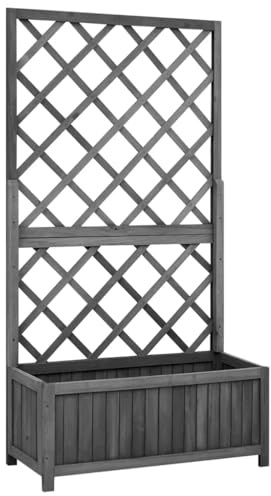 QJBSAVVA Traliccio da giardino con fioriera nera, 70 x 30 x 135 cm, traliccio in legno massiccio di abete per piante rampicanti, fioriera per giardino, terrazza e balcone
