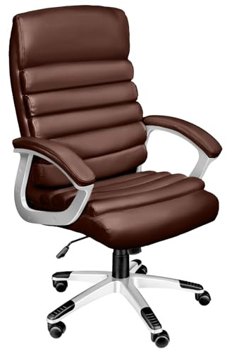 tectake® Chaise de Bureau Fauteuil de Bureau Fauteuil pivotant Design, Siege Ergonomique, Fauteuil avec Accoudoirs, Rembourrage très épais, Roulette, Hauteur réglable Teletravail - Marron