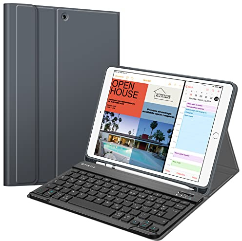 FINTIE Tastatur Hülle für iPad Air 10.5 2019 (3. Generation) / iPad Pro 10.5 2017, Soft TPU Rückseite Schutzhülle mit Pencil Halter, magnetisch Abnehmbarer QWERTZ Tastatur, Himmelgrau