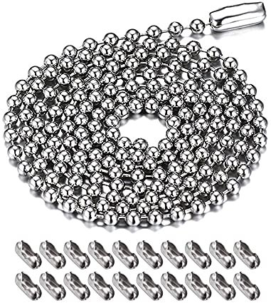 Gotetiso Chaine a Bille 5m Longueur 2,4 mm Diamètre Chaine Boule Chaîne à Billes Chaîne d'Extension Perlée Chaine Acier Inoxydable avec 20 Connecteurs Correspondants pour Collier Argent