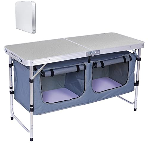 Nice C Camping Table, Folding Table Height Adjustable, Camp Table, Storage Kitchen Table, Lightweight Aluminum, with Carry Handle for Outdoor, Beach, BBQ, Picnic, Cooking, Festival, Indoor, Office